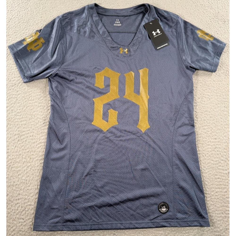 Under Armour Notre Dame Fighting Irish Football Jersey Womens Large Blue NWT